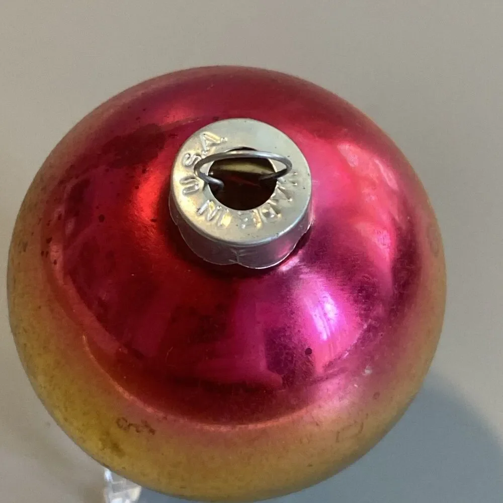 Vintage Christmas Ombre Glass Ornament Made In USA 6.25” Round Ball Holiday